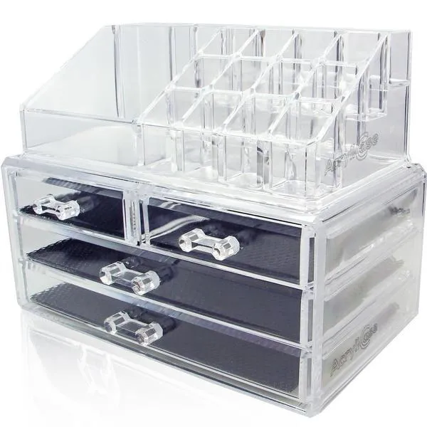 2-Pack: Acrylic Makeup Organizer Cosmetic Jewelry Display Box
