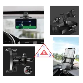 3 in 1 Car GPS Smartphone Holder: Dashboard / Visor Clamp   AC Grid Clip for Nokia 3.1 (2018) - Black