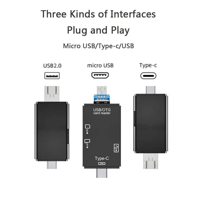 5 in 1 Multifunction USB 2.0 Type C USB  Micro USB TF SD Smart Memory SD Card Reader