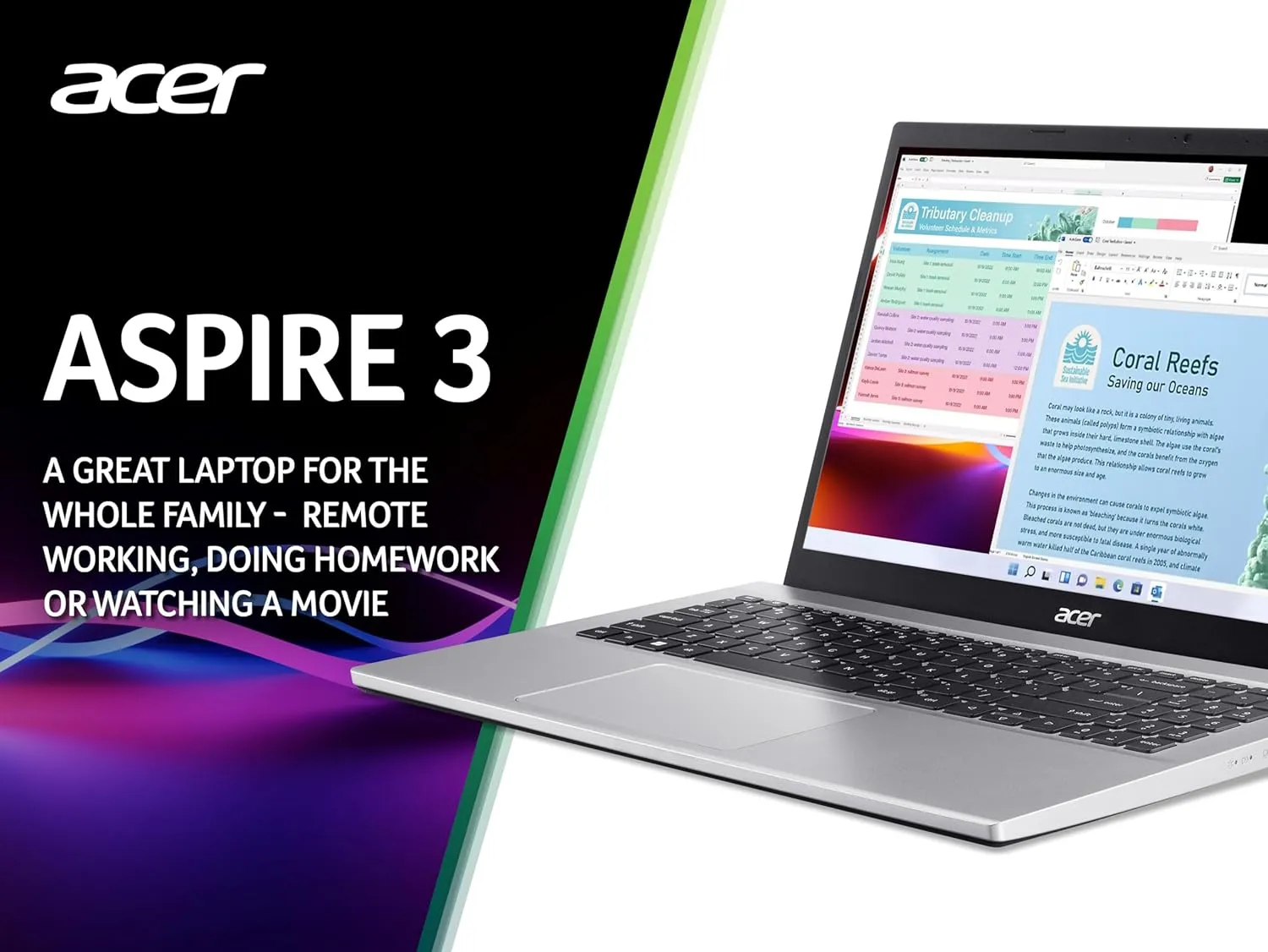Acer Aspire 3 Laptop - AMD Ryzen 7 5700U, 16GB, 1TB SSD, Integrated Graphics, 15.6-inch FHD, Windows 11, Silver