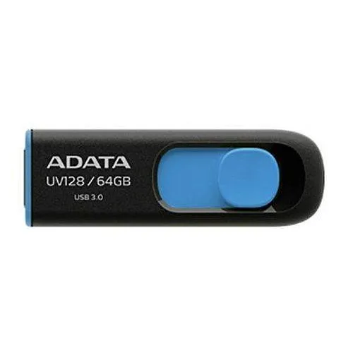 ADATA 64GB USB 3.0 Memory Pen, Retractable, Capless, Black & Blue