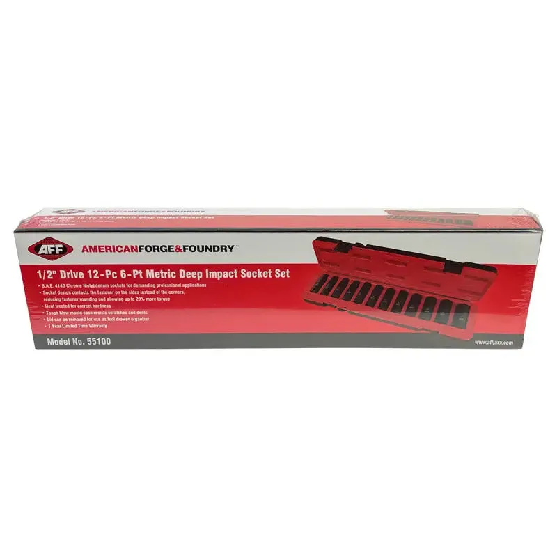 AFF 1/2" Dr Metric Deep Impact Socket Set (6 pt, 12 Pcs) [Clearance]