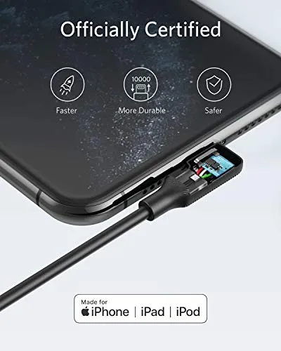 Anker USB-C to 90 Degree Lightning Cable (3 ft), MFi Certified, Supports Power Delivery for iPhone SE / 11 Pro/X/XS/XR / 8 Plus/AirPods Pro, iPad 8, iPod Touch, and More(Black)