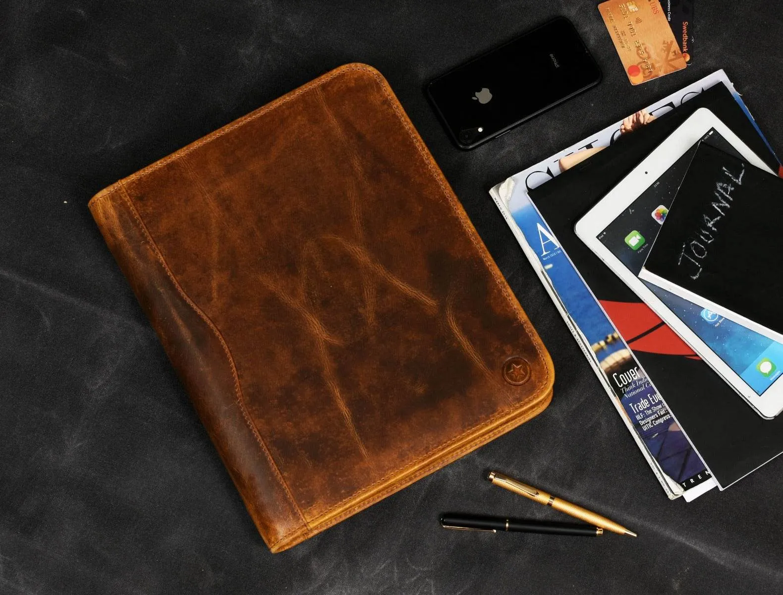 Asturias Leather Organizer - Caramel Brown