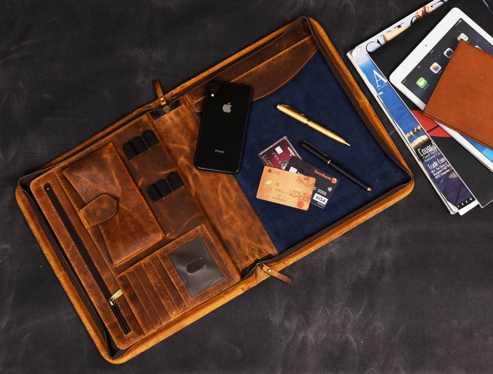 Asturias Leather Organizer - Caramel Brown