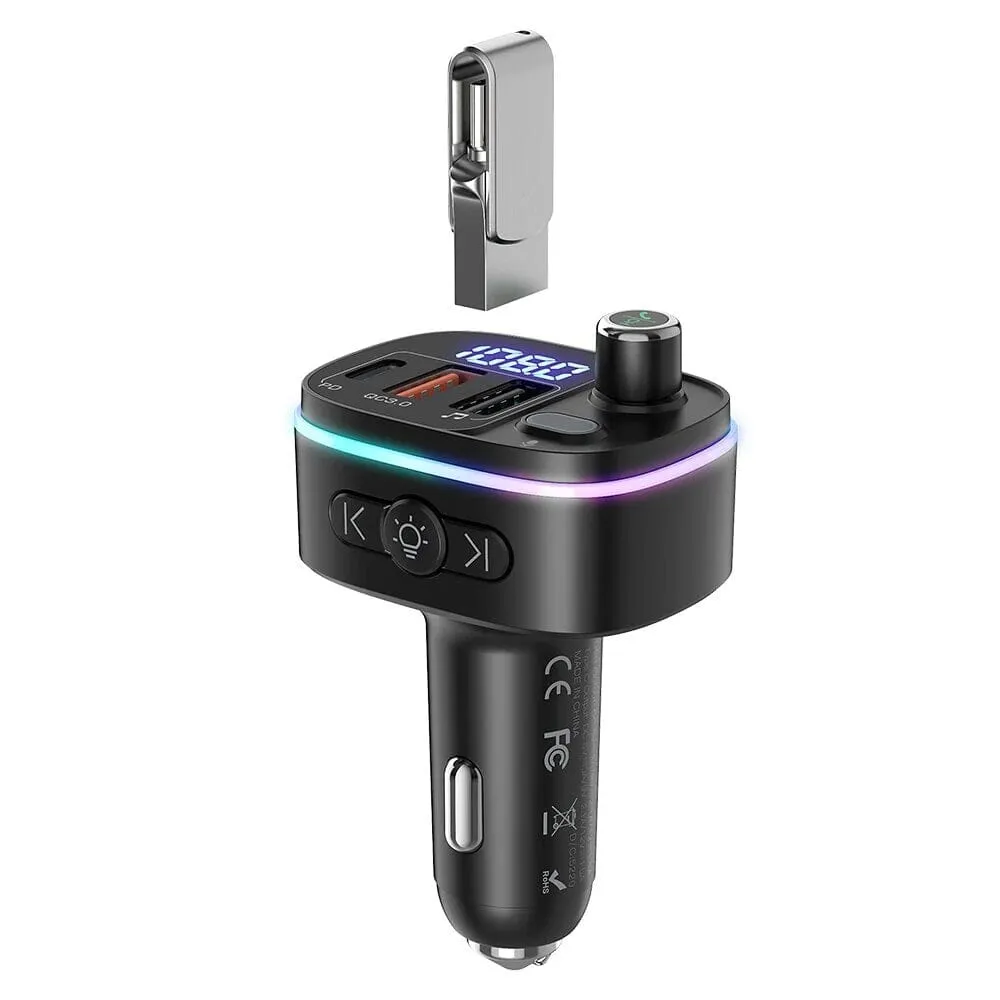 Bluetooth V5.0 FM Transmitter USB Car Charger