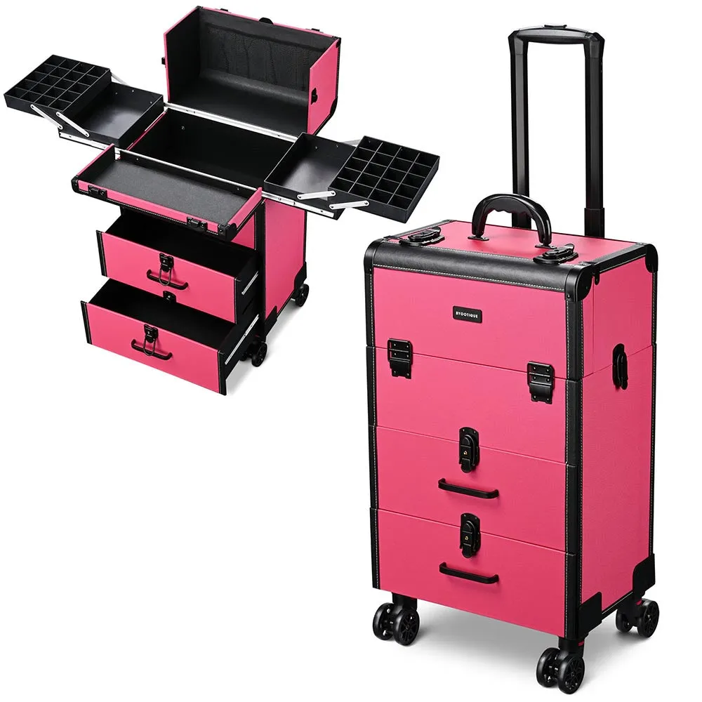Byootique Rolling Makeup Train Case with Drawers & Nail Organizer