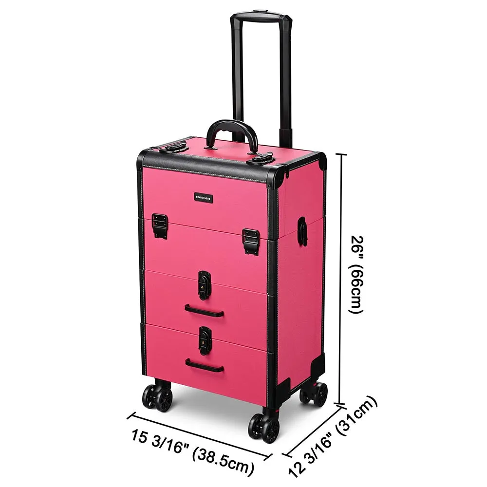 Byootique Rolling Makeup Train Case with Drawers & Nail Organizer
