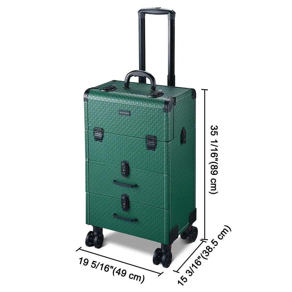Byootique Rolling Makeup Train Case with Drawers & Nail Organizer