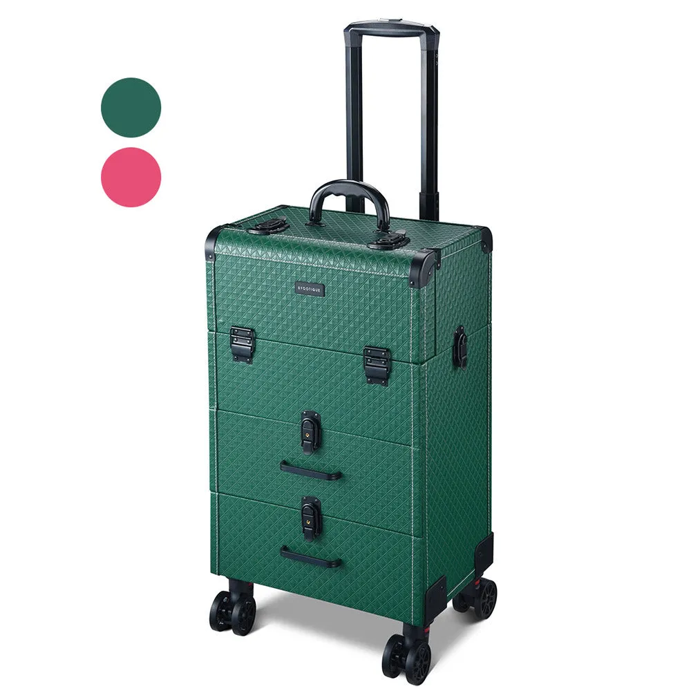 Byootique Rolling Makeup Train Case with Drawers & Nail Organizer