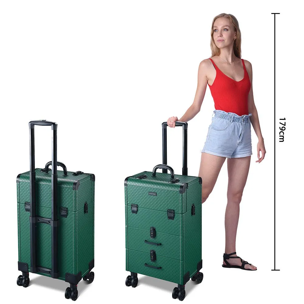 Byootique Rolling Makeup Train Case with Drawers & Nail Organizer