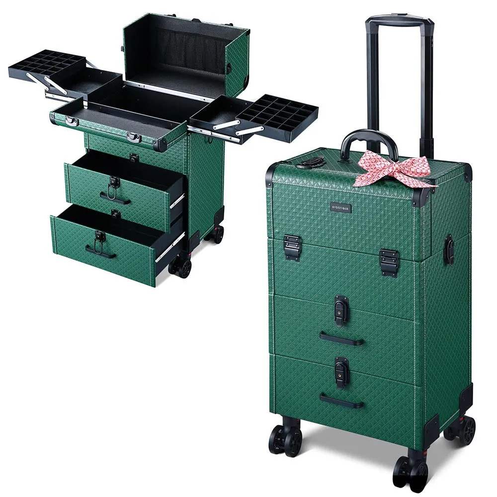 Byootique Rolling Makeup Train Case with Drawers & Nail Organizer