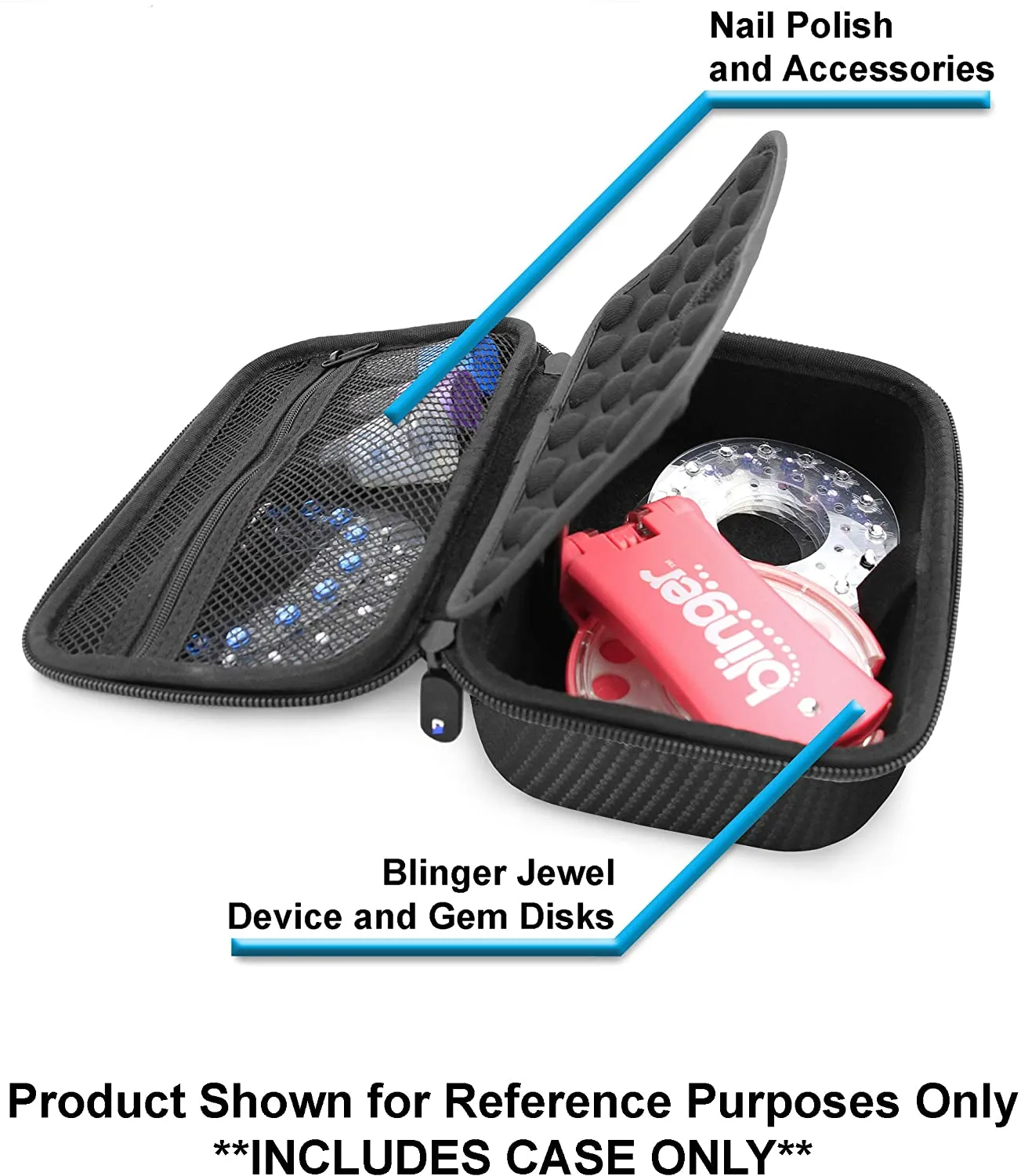 CASEMATIX Travel Case with Wrist Strap for Blinger Deluxe Set, Blinger Refill Gems and More Hair Jewels and Nail Glam Childrens Accessories, Case Only