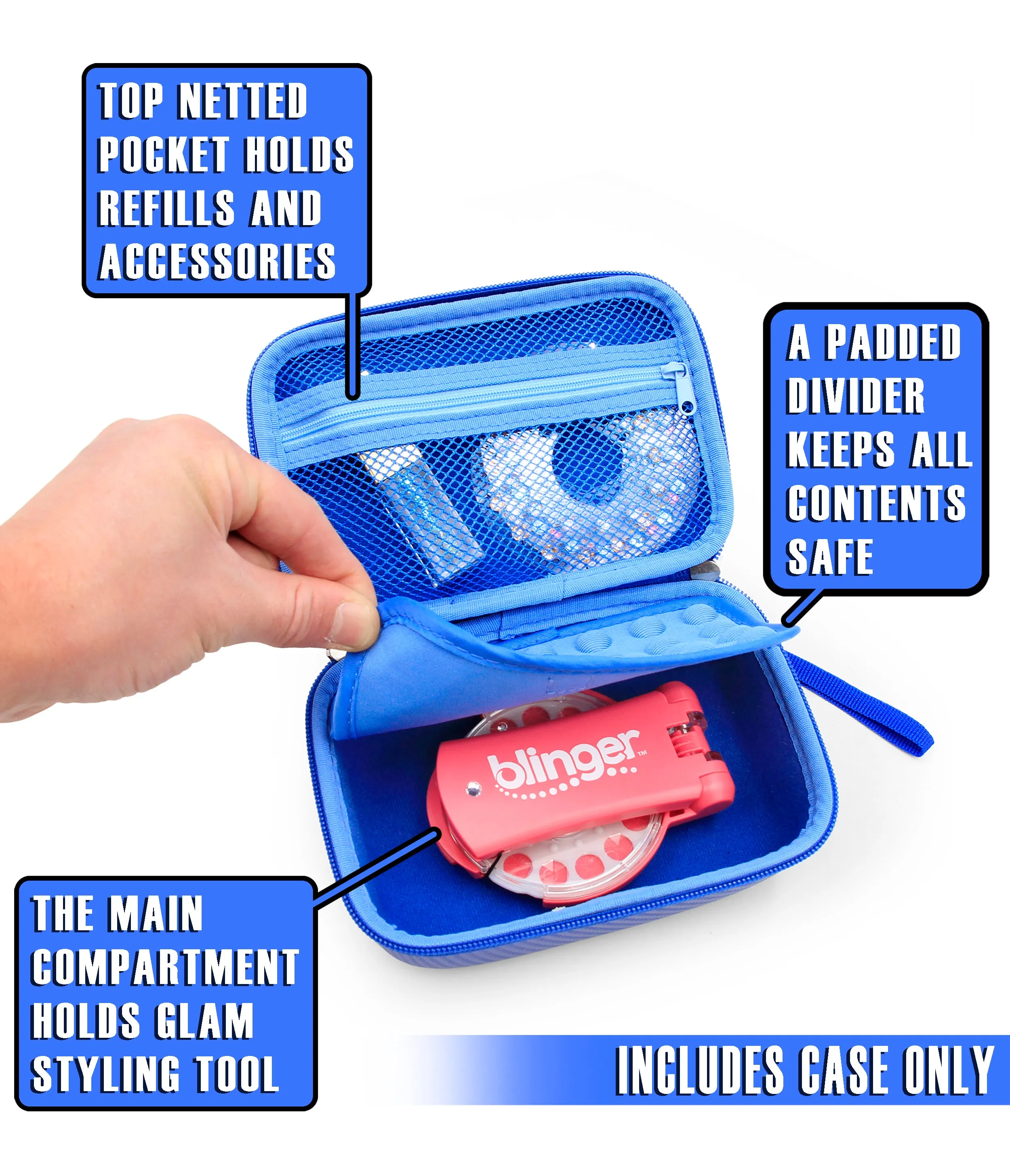 CASEMATIX Travel Case with Wrist Strap for Blinger Deluxe Set, Blinger Refill Gems and More Hair Jewels and Nail Glam Childrens Accessories, Case Only