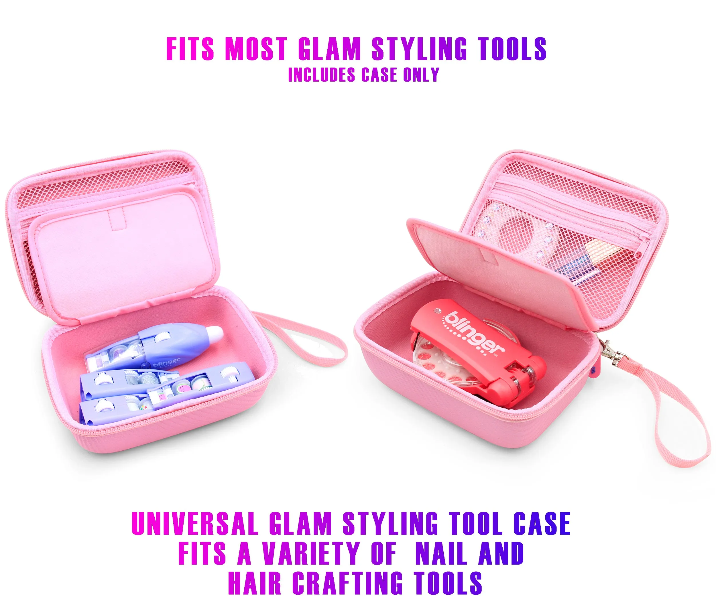 CASEMATIX Travel Case with Wrist Strap for Blinger Deluxe Set, Blinger Refill Gems and More Hair Jewels and Nail Glam Childrens Accessories, Case Only