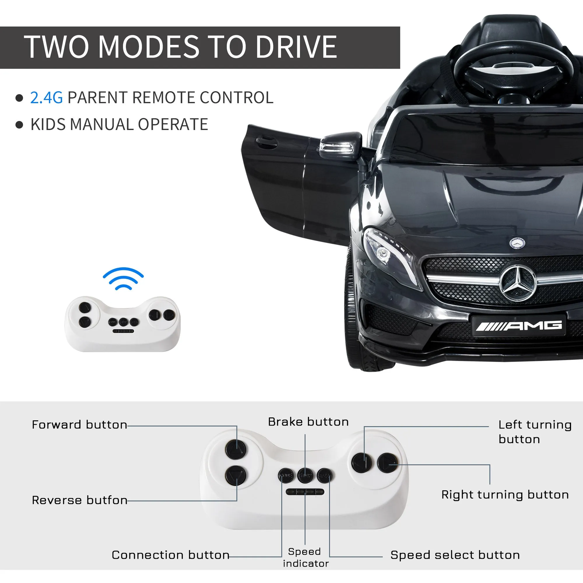 Compatible Kids Children Ride On Car Mercedes Benz GLA Licensed 6V Battery Rechargeable Headlight Music Remote Control  High/Low Speed Toy Black
