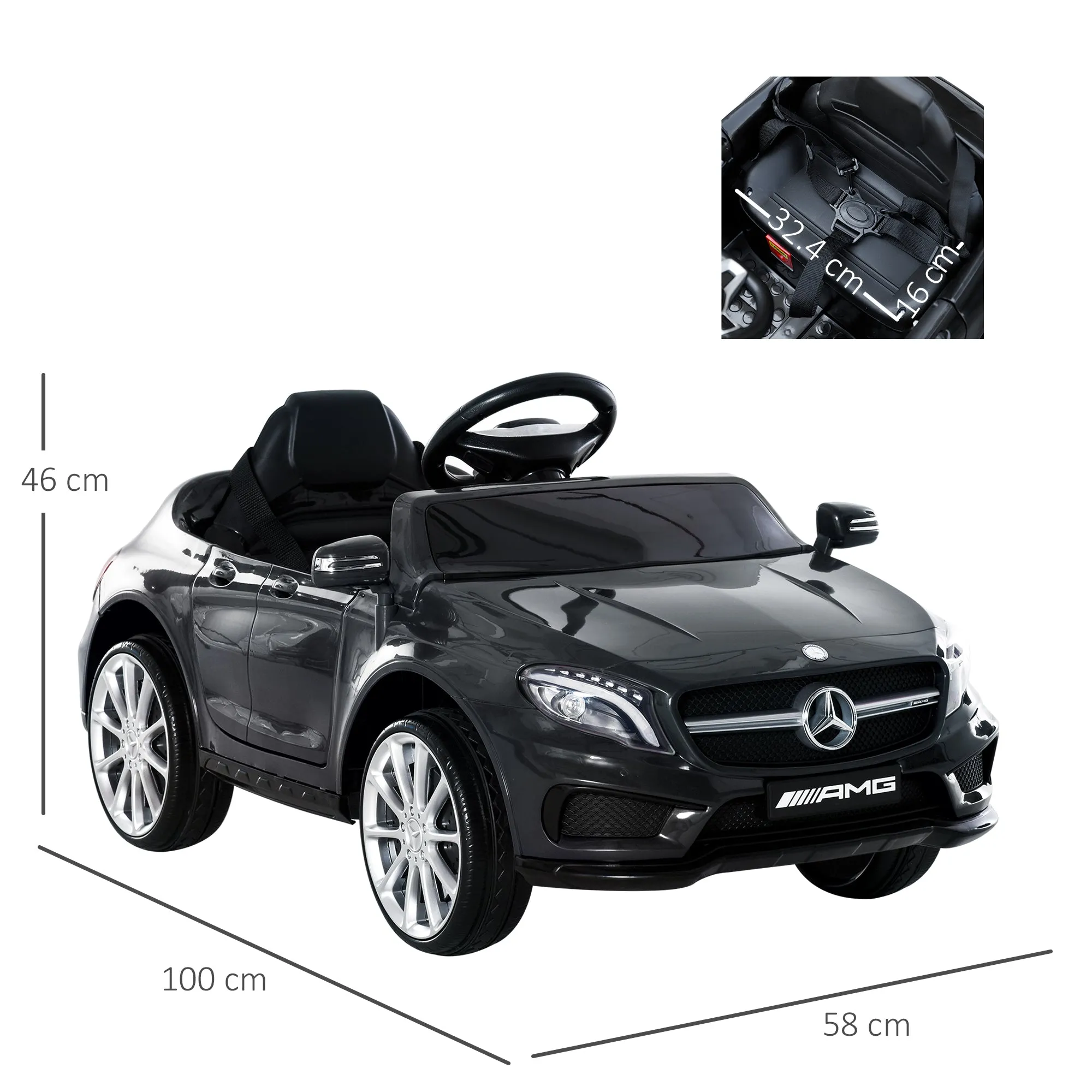 Compatible Kids Children Ride On Car Mercedes Benz GLA Licensed 6V Battery Rechargeable Headlight Music Remote Control  High/Low Speed Toy Black