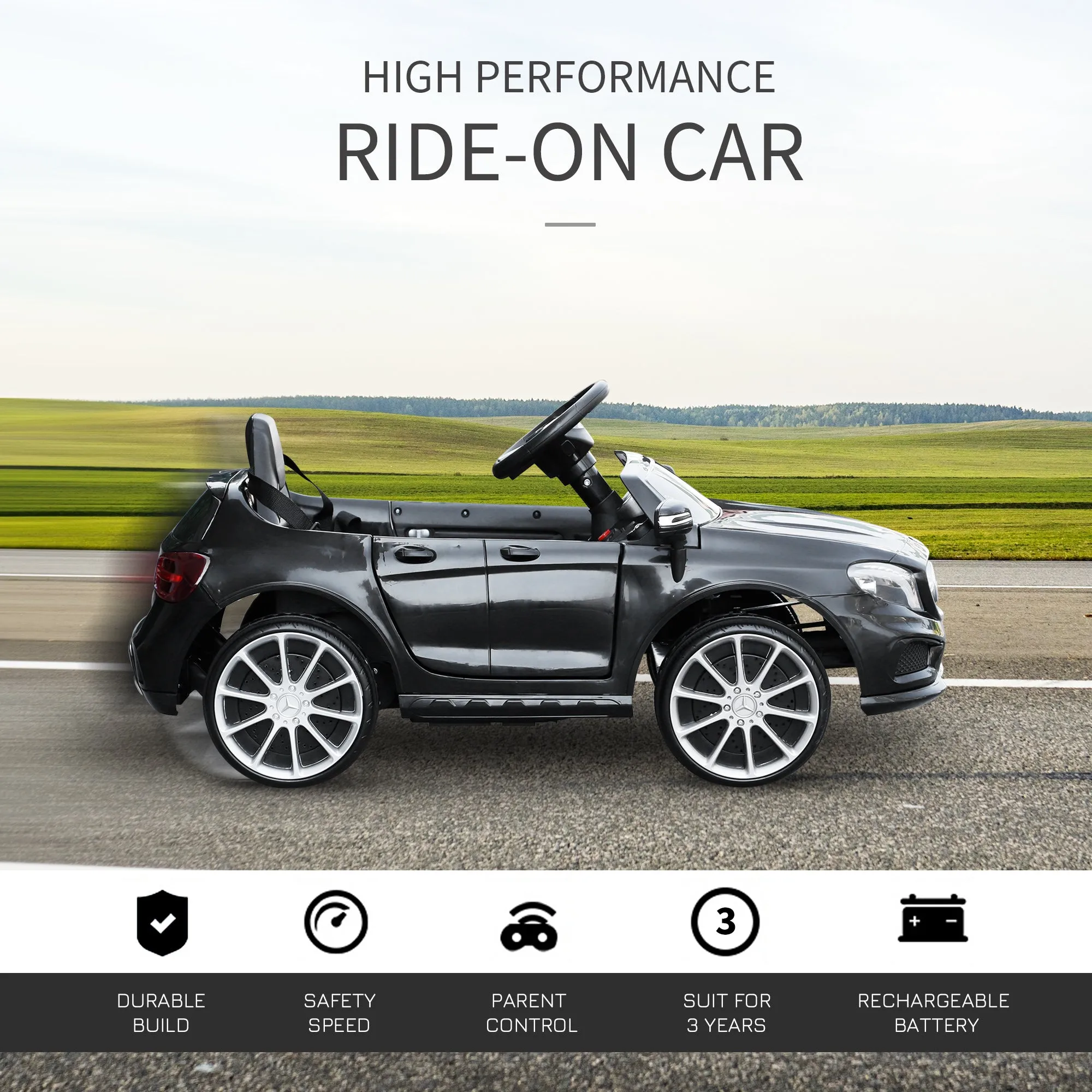 Compatible Kids Children Ride On Car Mercedes Benz GLA Licensed 6V Battery Rechargeable Headlight Music Remote Control  High/Low Speed Toy Black