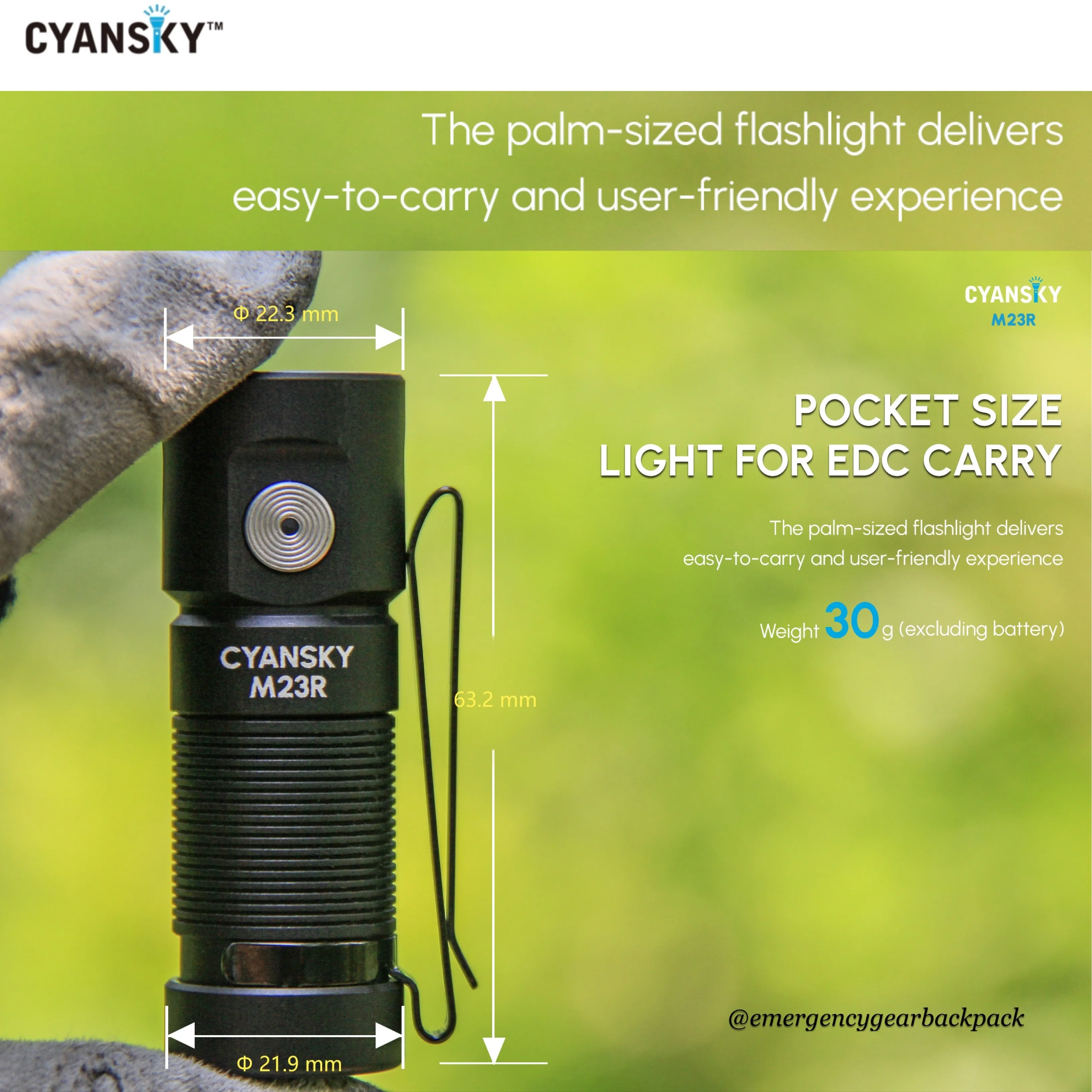 Cyansky M23R HIgh Performannce EDC Flashlight 1200 Lumens 110M