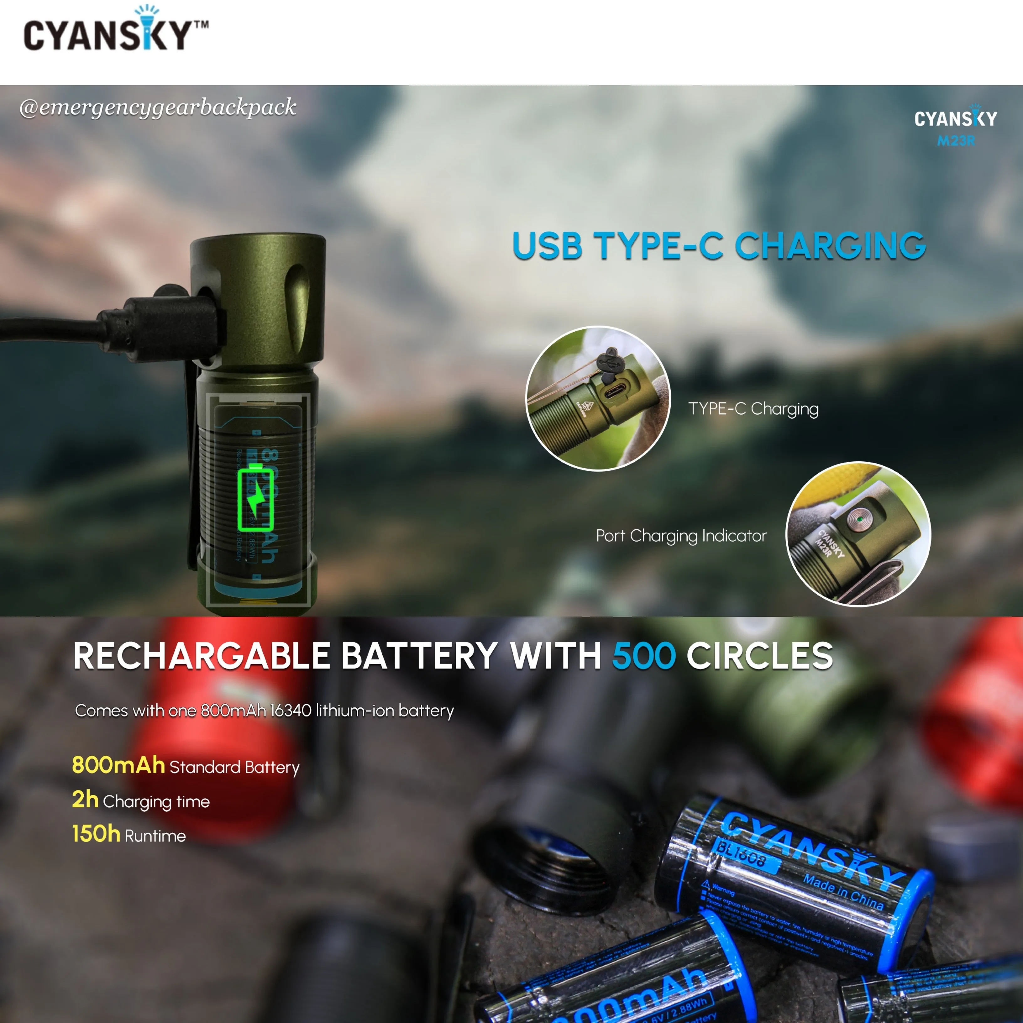 Cyansky M23R HIgh Performannce EDC Flashlight 1200 Lumens 110M