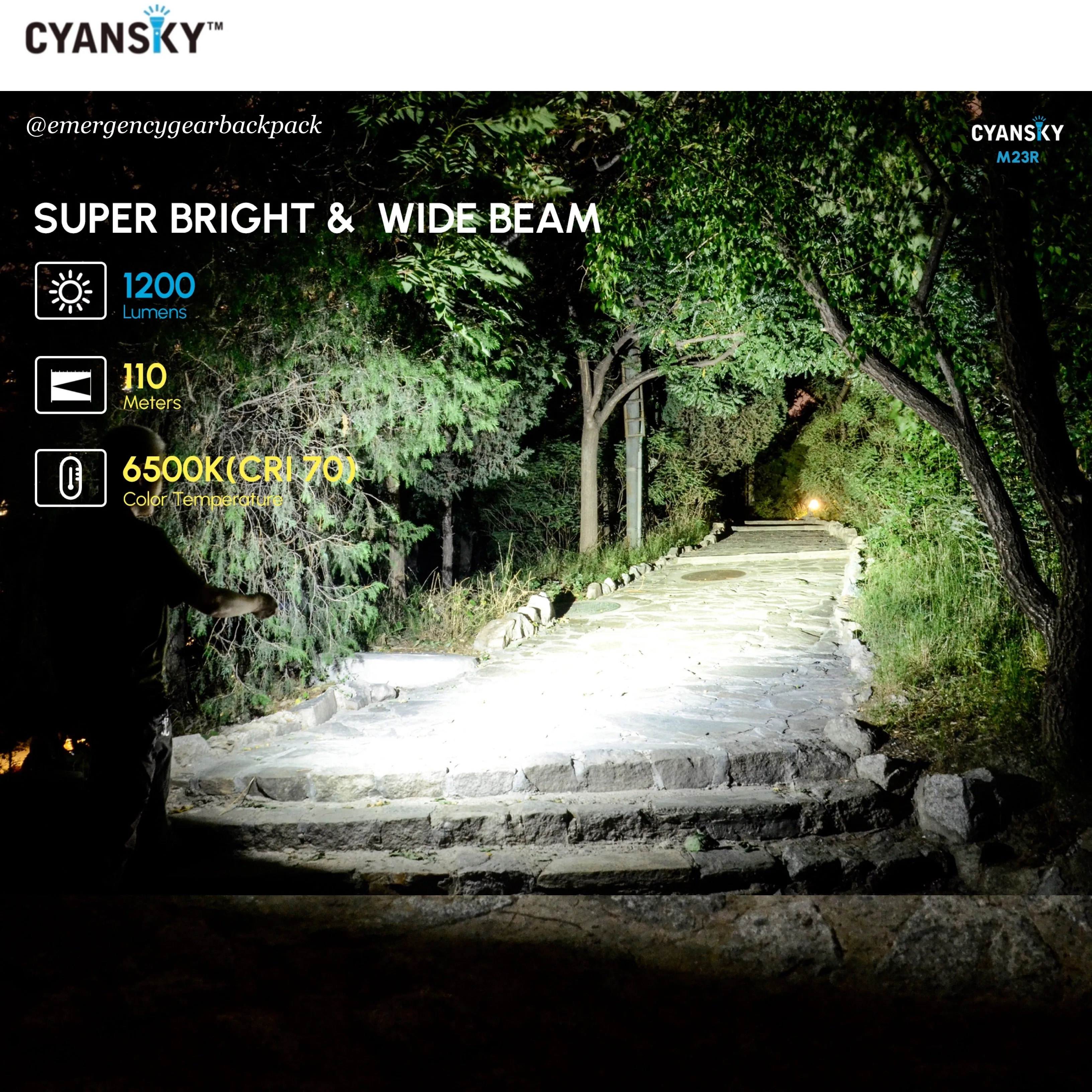 Cyansky M23R HIgh Performannce EDC Flashlight 1200 Lumens 110M