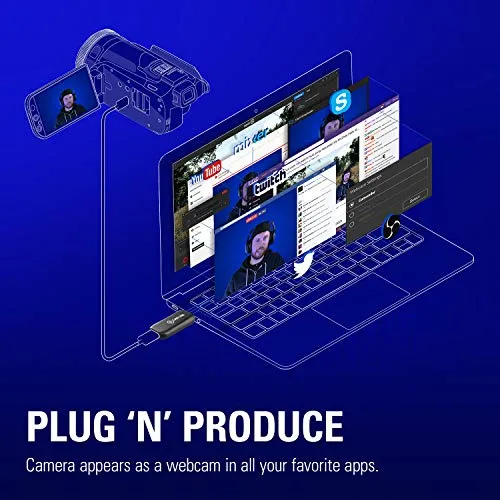 Elgato Cam Link 4K — Broadcast Live, Record via DSLR, Camcorder, or Action Cam, 1080p60 or 4K at 30 FPS, Compact HDMI Capture Device, USB 3.0