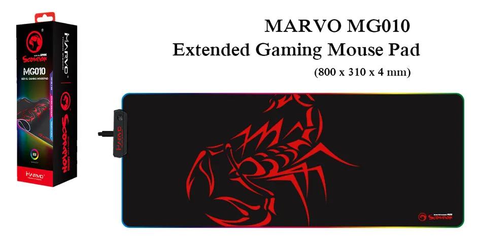 Gaming Mouse Pad, Large Size, 7-Colour Lighting with Three RGB Effects, Touch Control - Marvo