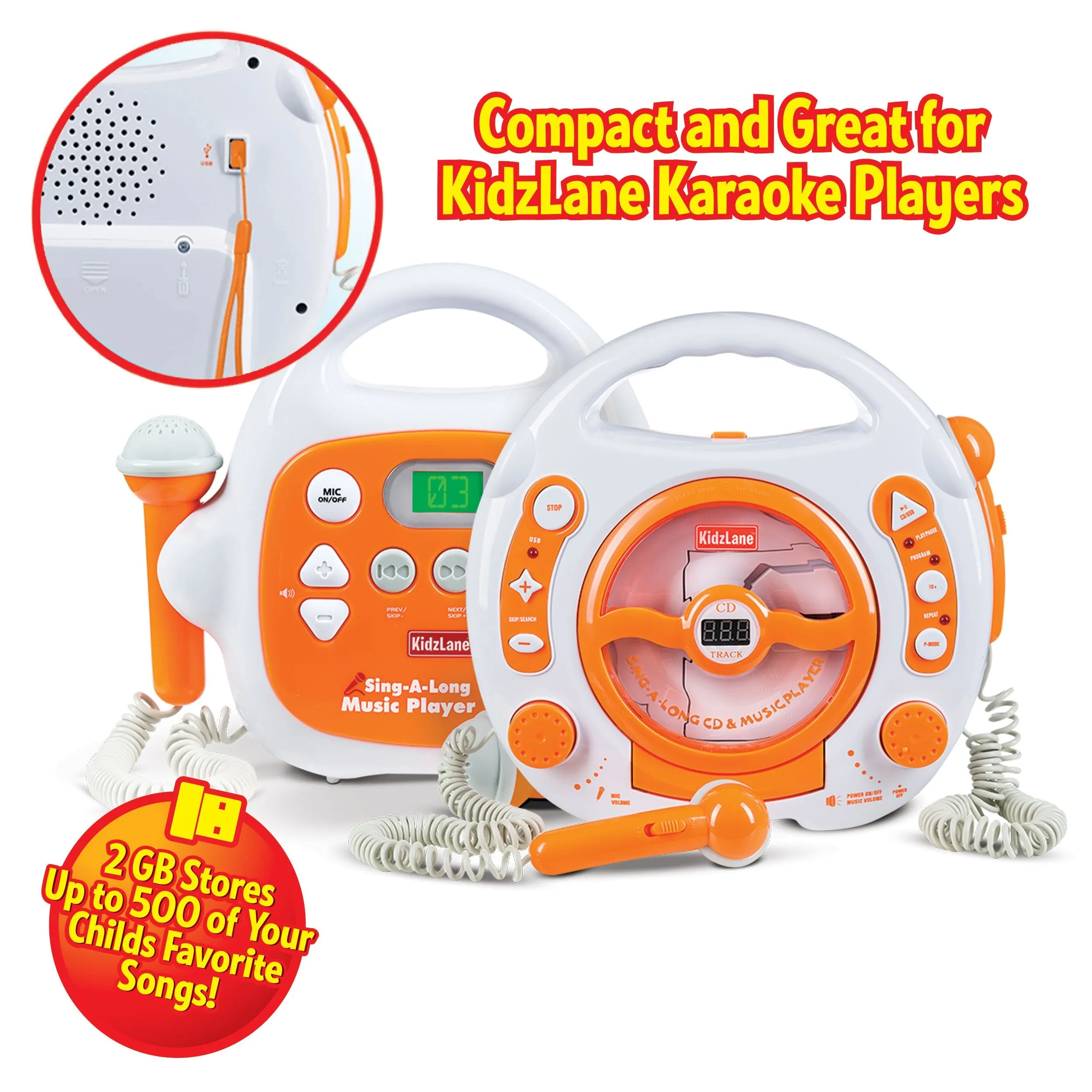 Kidzlane 2GB USB Flash Drive Karaoke Sing Along CD/MP3 Player, Small, Lightweight