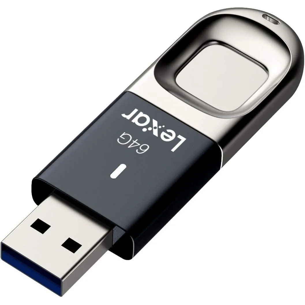 Lexar JumpDrive Fingerprint F35 64GB USB 3.0 Flash Drive, USB Stick Up to 150MB/s Read, Memory Stick for Computer, External Storage Data, Photo, Video (Incompatible with Mac OS) (LJDF35-64GBEU)