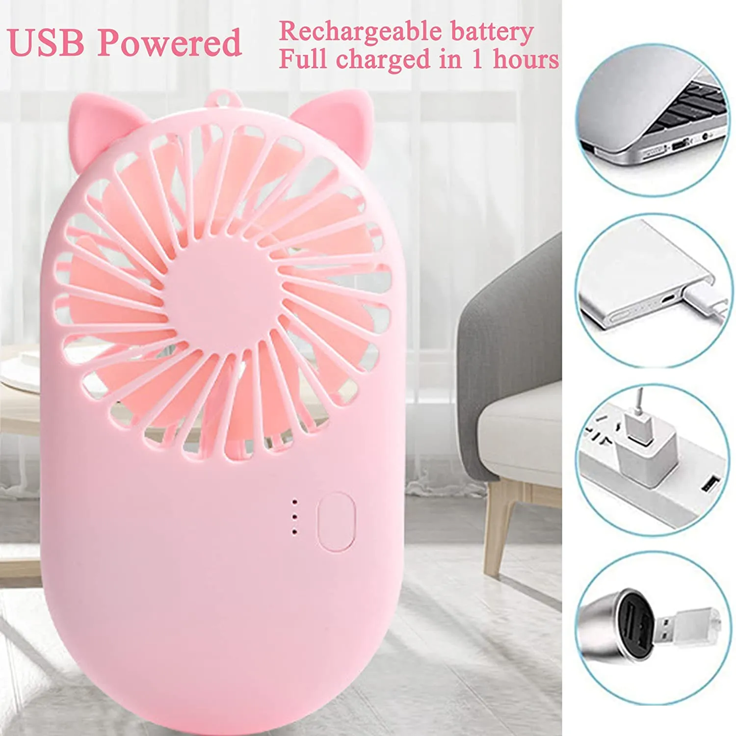 Mini Handheld Fan, USB Desk Fan, Small 3 Speeds Personal Portable Table Fan with USB Rechargeable Battery Operated Fan for Travel Office Room Household