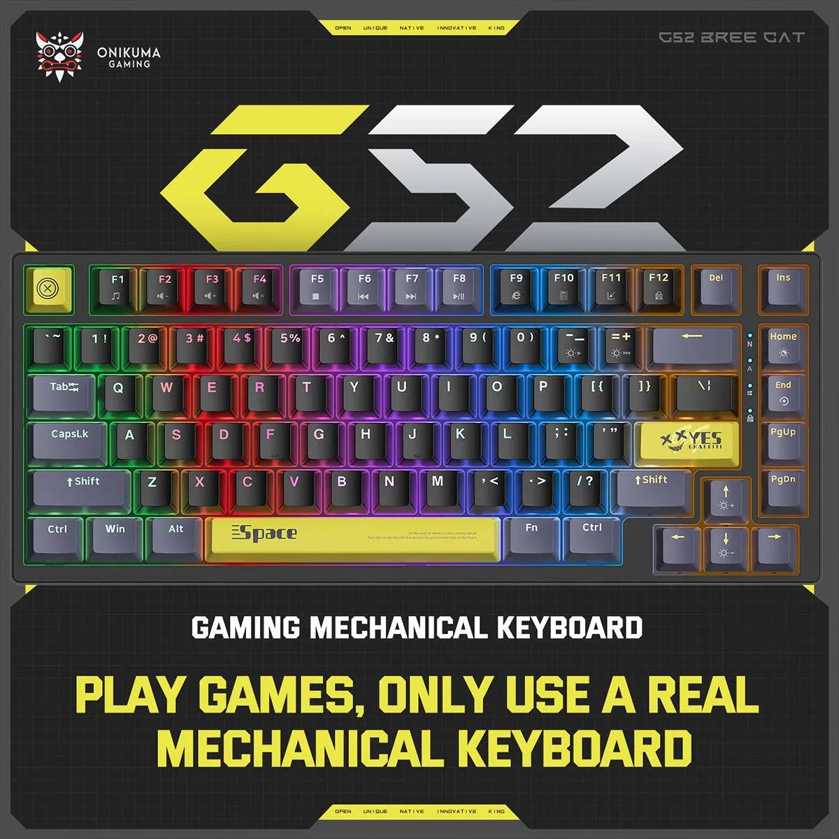 ONIKUMA G52 Mechanical 82 Keys USB Wired Gaming Keyboard