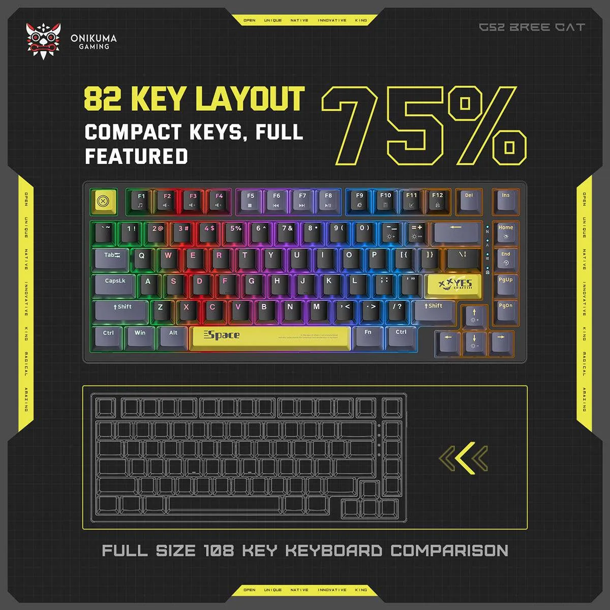 ONIKUMA G52 Mechanical 82 Keys USB Wired Gaming Keyboard