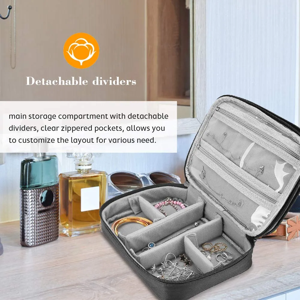 ProCase Travel Jewelry Case Organizer Bag, Soft Padded Double Layer Jewelry Carrying Pouch Portable Jewelry Storage Box Holder for Earrings, Rings, Necklaces, Bracelets, and Chains –Black