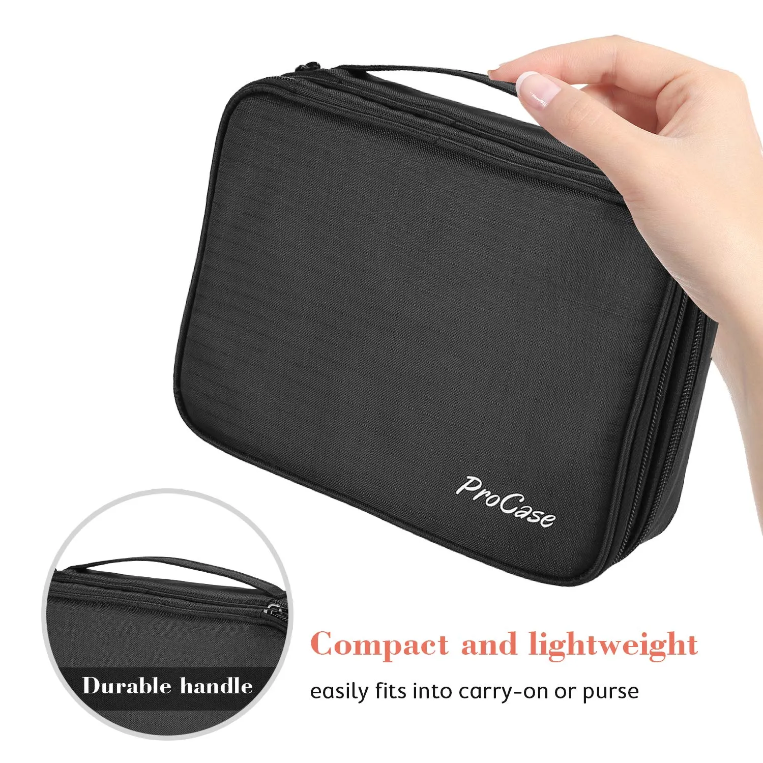 ProCase Travel Jewelry Case Organizer Bag, Soft Padded Double Layer Jewelry Carrying Pouch Portable Jewelry Storage Box Holder for Earrings, Rings, Necklaces, Bracelets, and Chains –Black