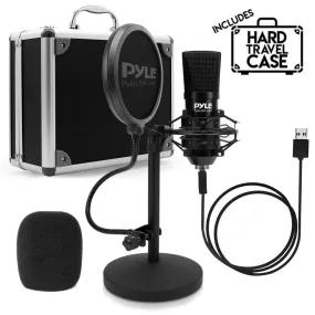 Professional Usb Podcast Microphone Kit - High-Res. Mic With Usb Cable, Pop Filter, Mic Stand, Shock Mount, White Aluminum Case Box