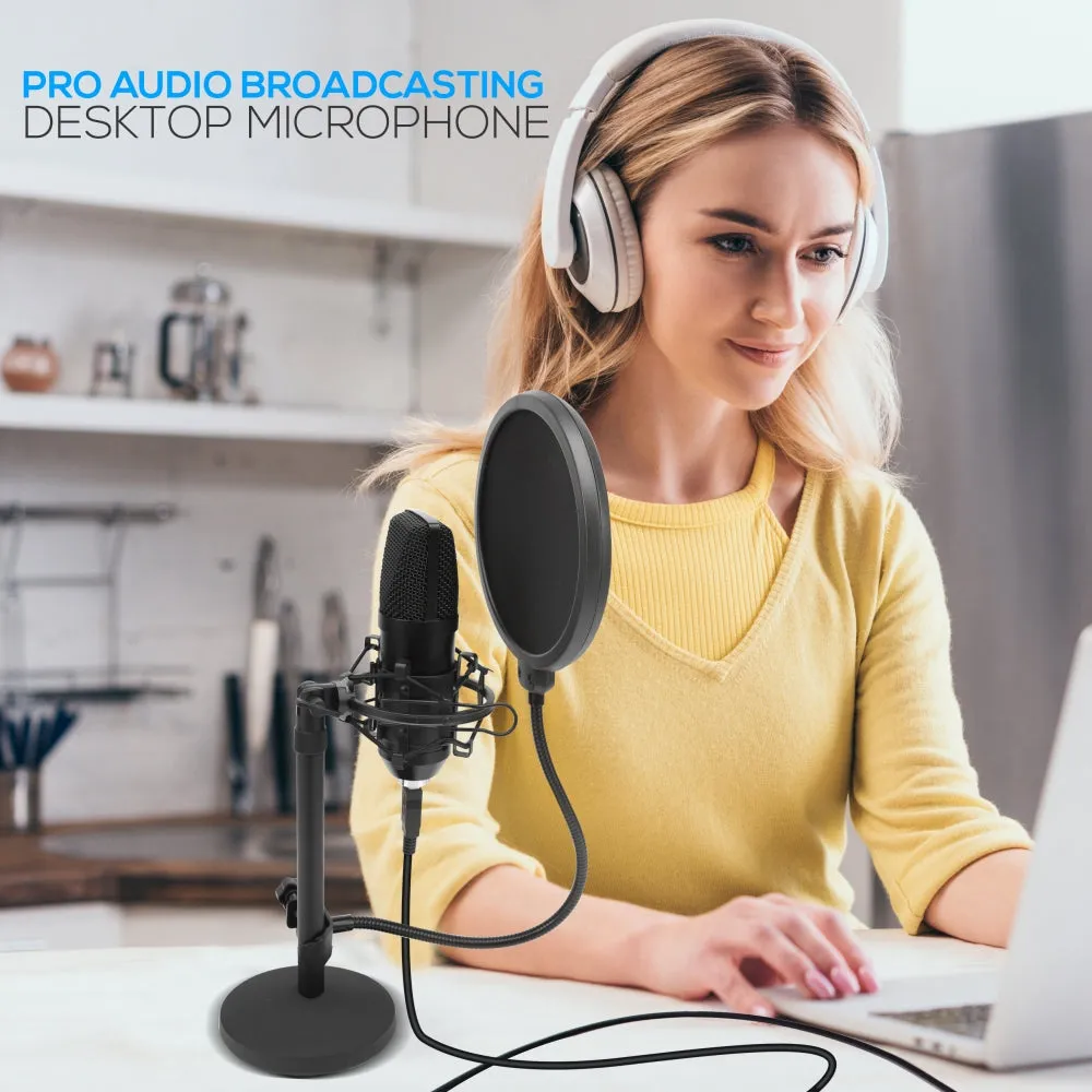 Professional Usb Podcast Microphone Kit - High-Res. Mic With Usb Cable, Pop Filter, Mic Stand, Shock Mount, White Aluminum Case Box