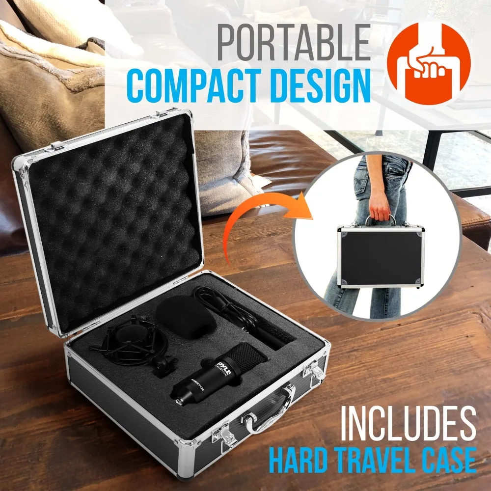 Professional Usb Podcast Microphone Kit - High-Res. Mic With Usb Cable, Pop Filter, Mic Stand, Shock Mount, White Aluminum Case Box