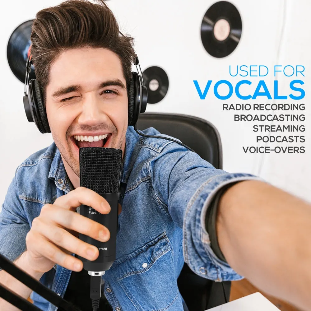 Professional Usb Podcast Microphone Kit - High-Res. Mic With Usb Cable, Pop Filter, Mic Stand, Shock Mount, White Aluminum Case Box