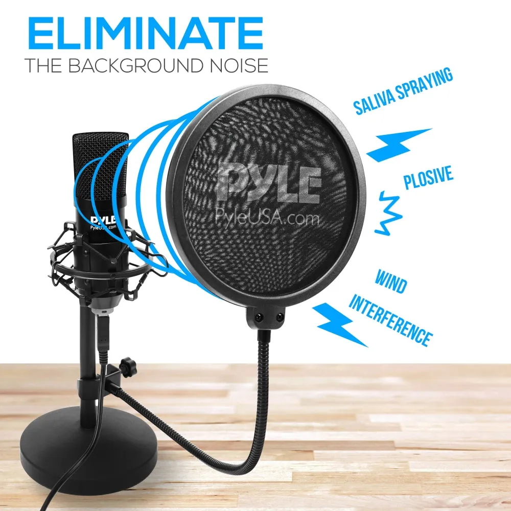 Professional Usb Podcast Microphone Kit - High-Res. Mic With Usb Cable, Pop Filter, Mic Stand, Shock Mount, White Aluminum Case Box
