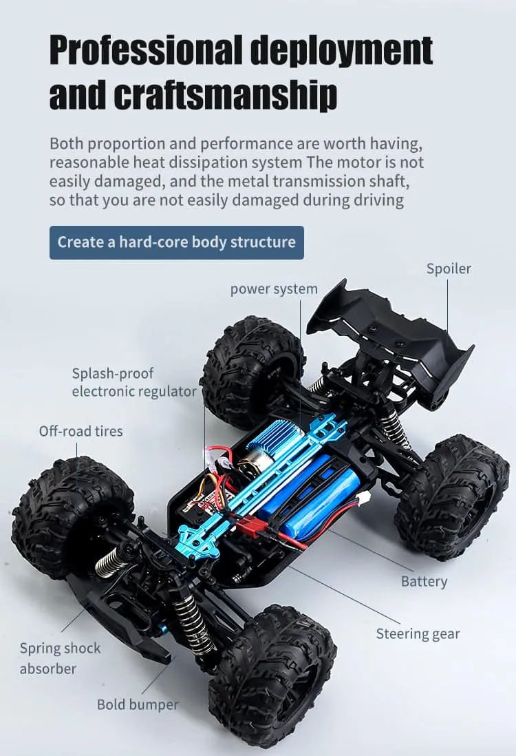 Radio Controlled Off Road Monster Racing Track High Speed Remote Control  Blue Model with LED.