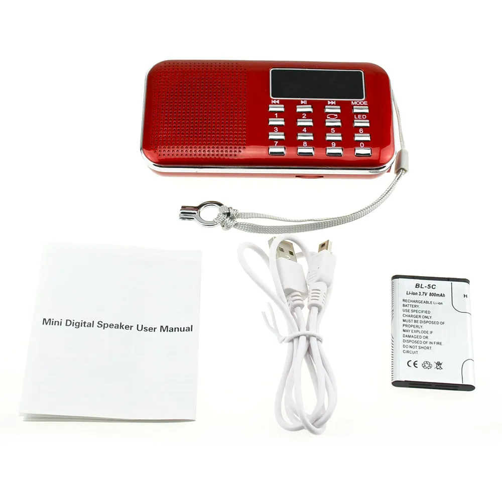 Radioddity L-908 Mini Digital FM LCD Radio, Red [DISCONTINUED]