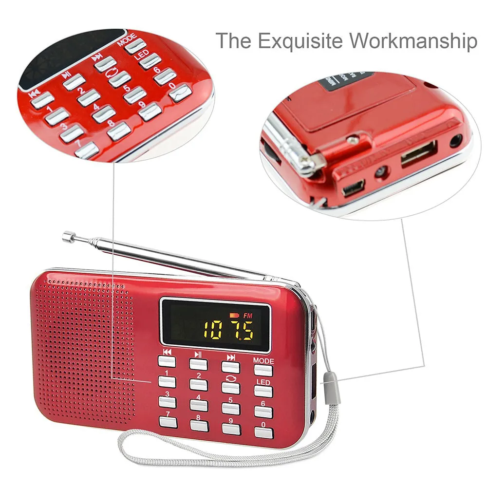 Radioddity L-908 Mini Digital FM LCD Radio, Red [DISCONTINUED]