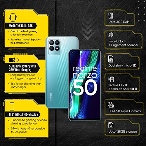 Realme narzo 50 (Speed Blue, 4GB RAM 64GB Storage) 120Hz Full HD  Display | 50MP AI Triple Camera | Helio G96 Powerful Gaming Processor