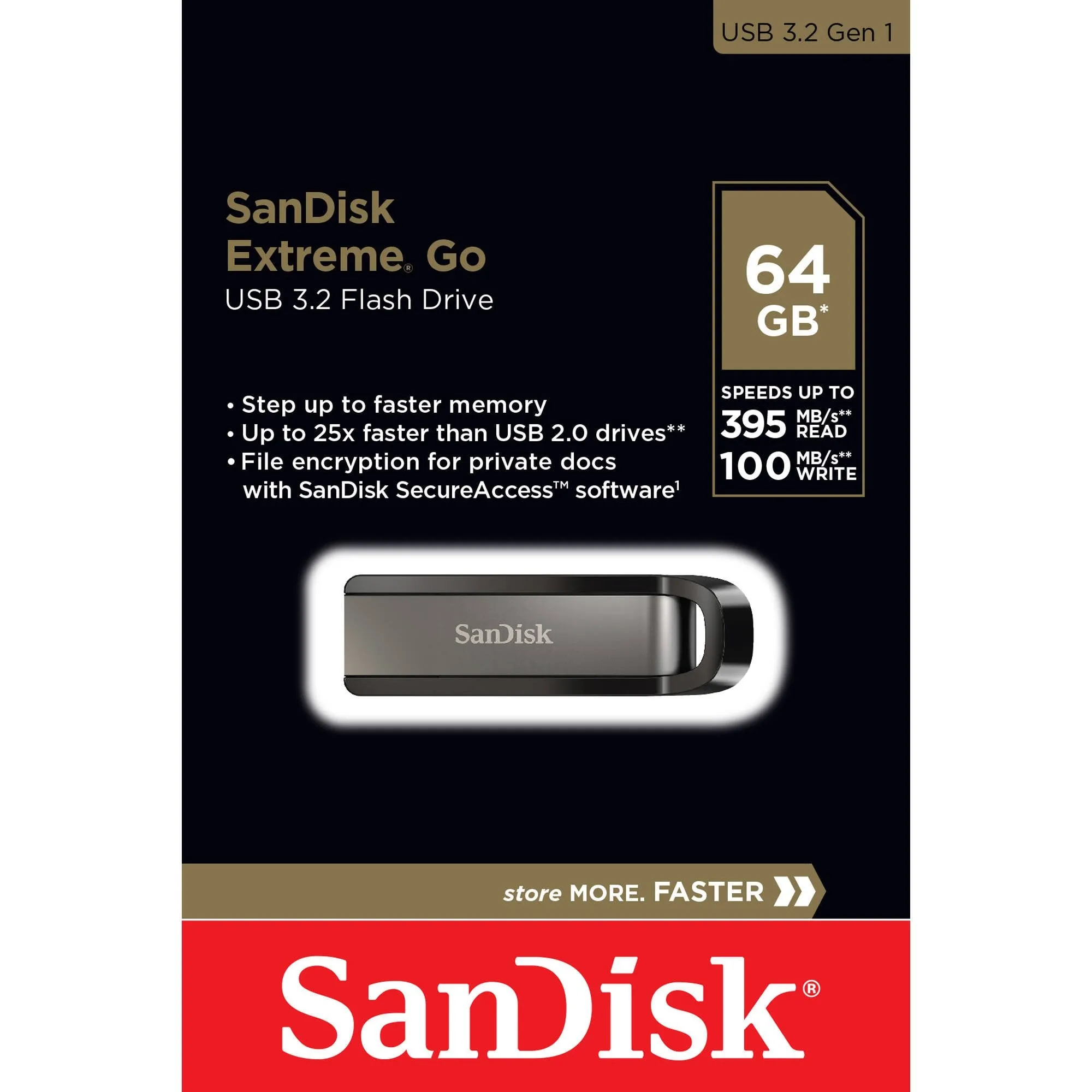 SanDisk 64GB CZ810 Extreme Go USB 3.2 Flash Drive (400R/240W MB/s) SDCZ810-064G-G46 772-4475