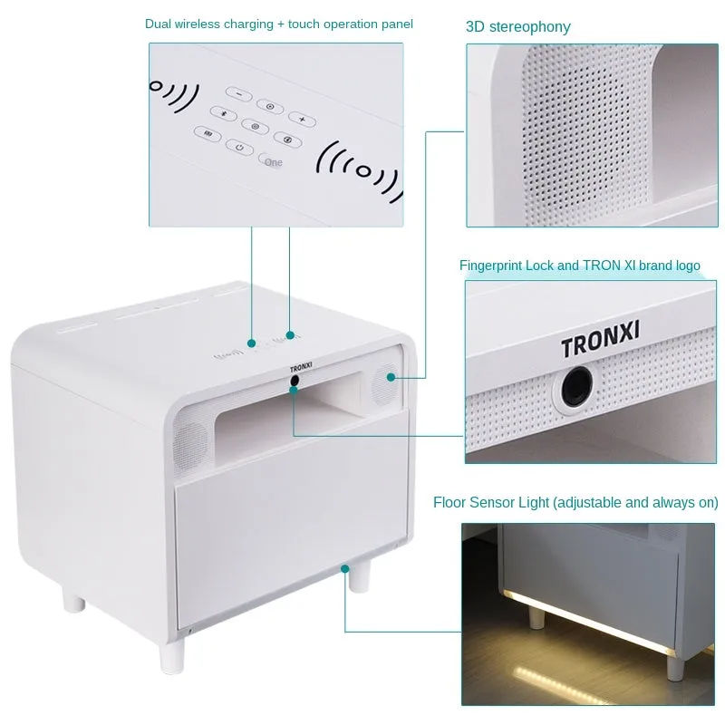 Smart Bedside Table Wireless Charging Bluetooth Audio Fingerprint Lock - Jennyhome