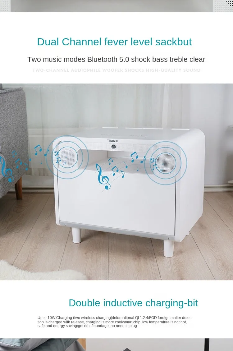Smart Bedside Table Wireless Charging Bluetooth Audio Fingerprint Lock - Jennyhome