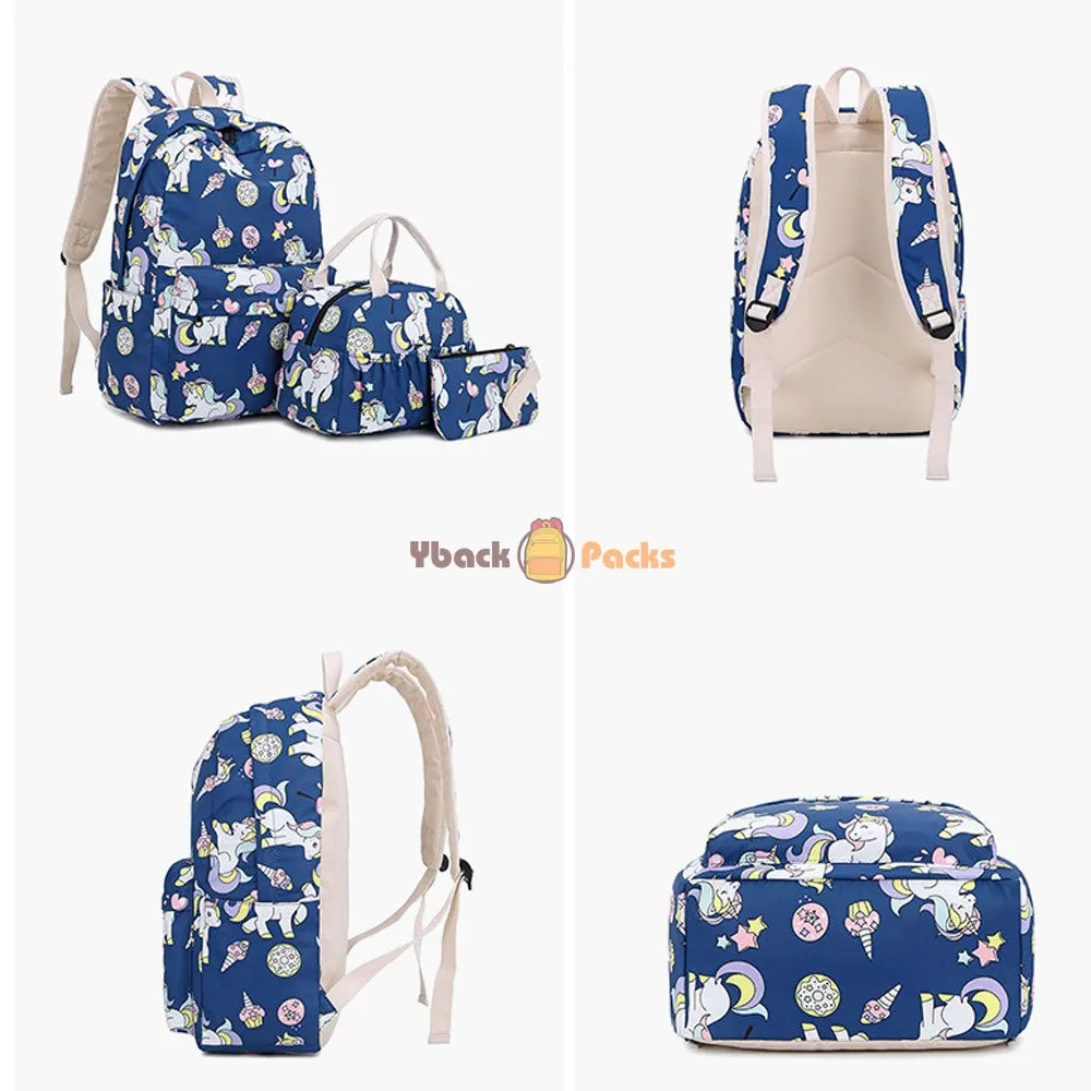 Teen Cartoon Unicorn Backpack Set Fits 14 Inches Laptop Bag with Lunch Bag College Bag