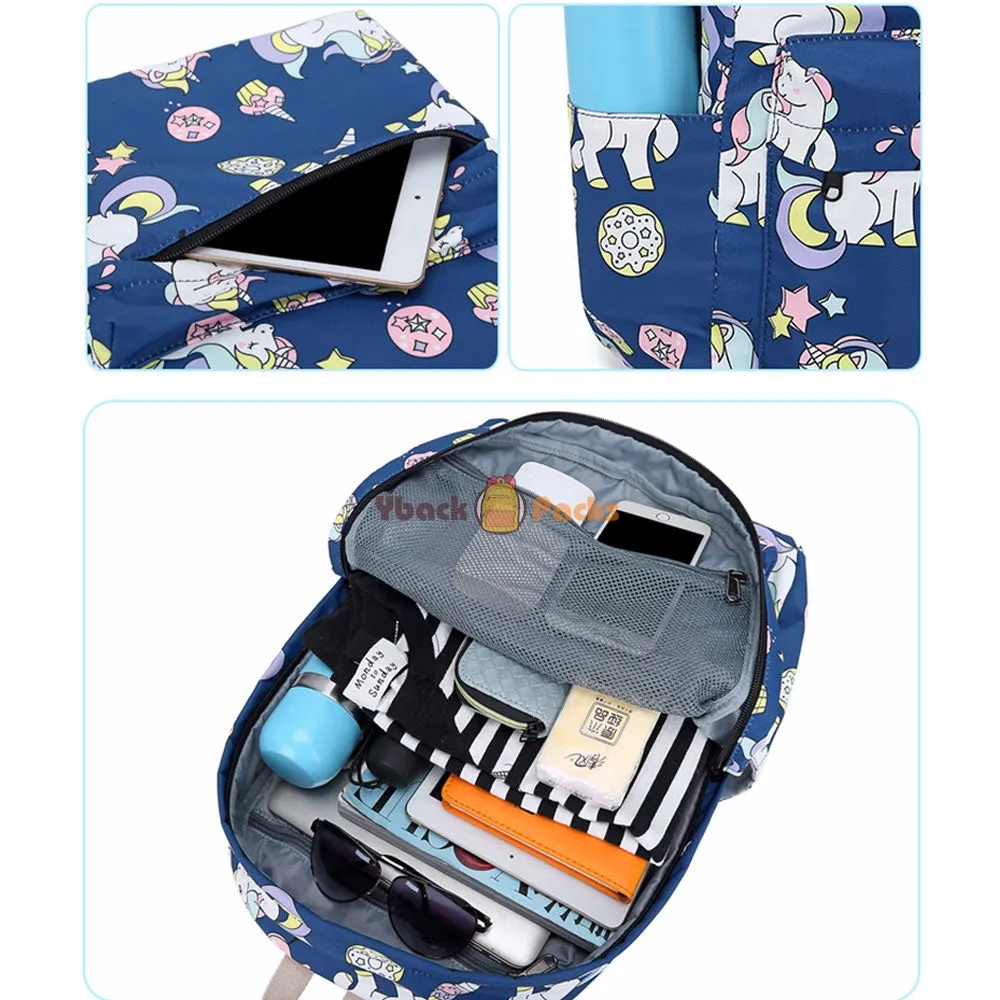 Teen Cartoon Unicorn Backpack Set Fits 14 Inches Laptop Bag with Lunch Bag College Bag