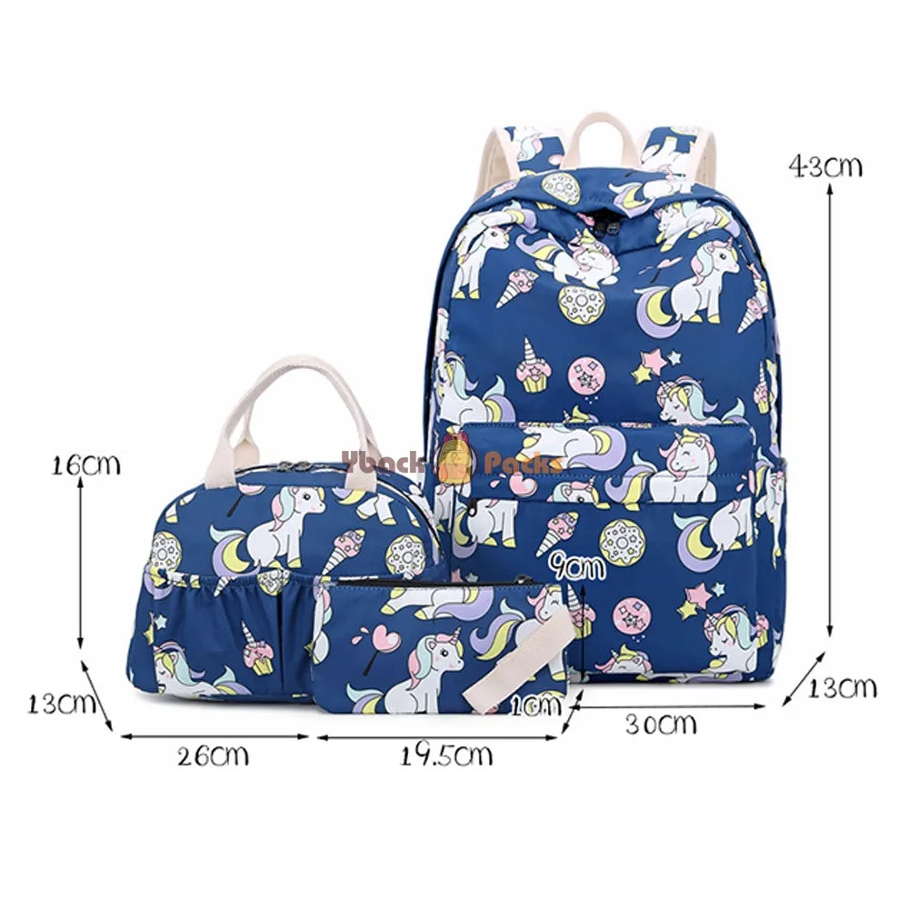 Teen Cartoon Unicorn Backpack Set Fits 14 Inches Laptop Bag with Lunch Bag College Bag