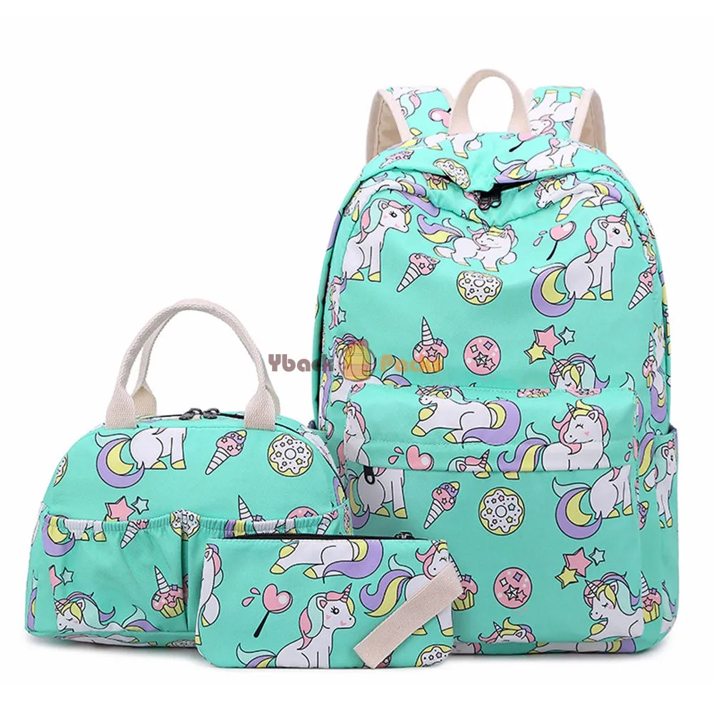 Teen Cartoon Unicorn Backpack Set Fits 14 Inches Laptop Bag with Lunch Bag College Bag